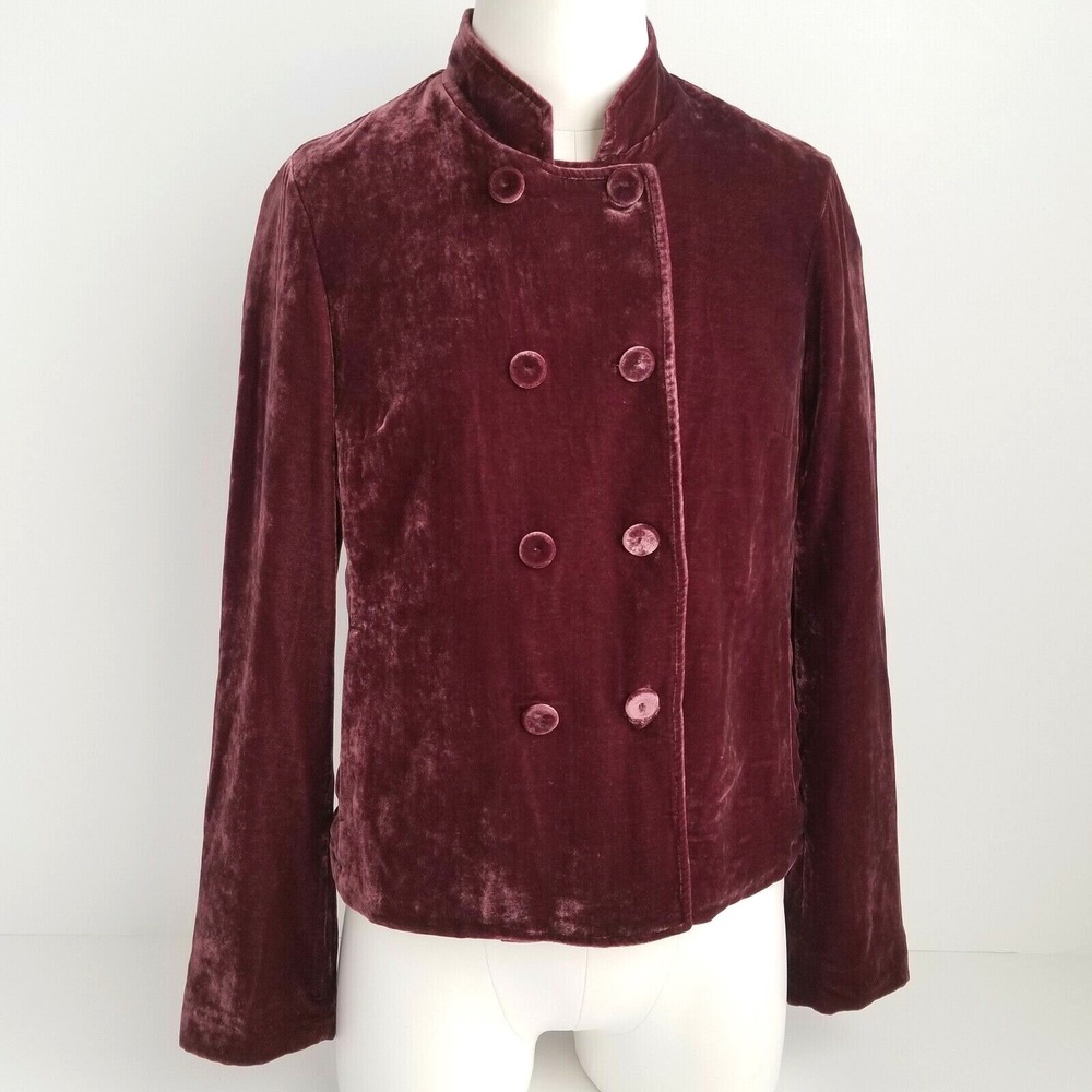 J Jill Winterberry Velvet Silk Pea Jacket Womens XS Button Front Purple NEW $169